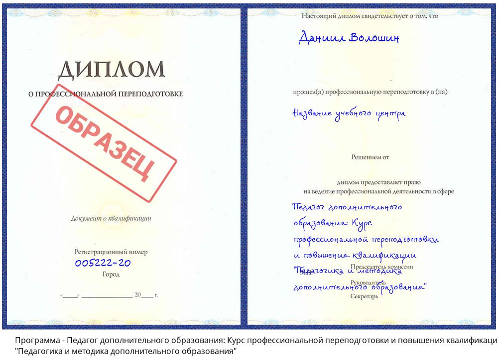 Педагог дополнительного образования: Курс профессиональной переподготовки и повышения квалификации "Педагогика и методика дополнительного образования" Заринск