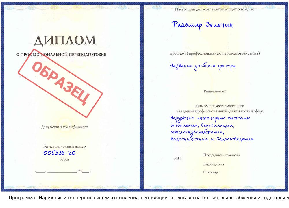 Наружные инженерные системы отопления, вентиляции, теплогазоснабжения, водоснабжения и водоотведения Заринск