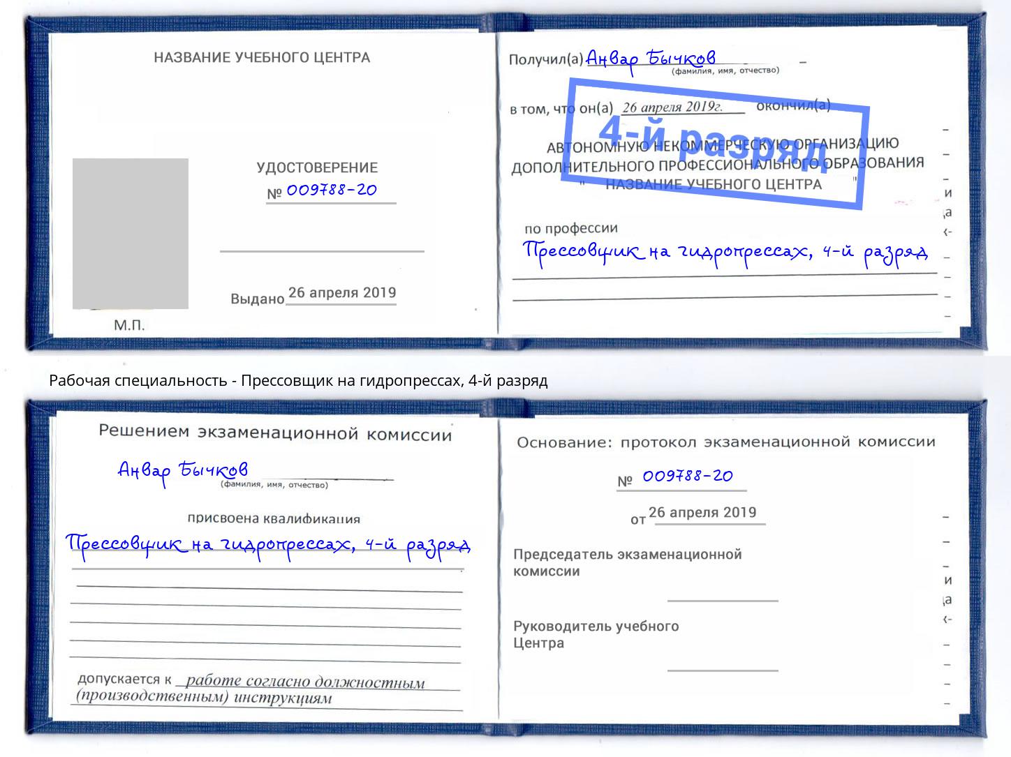 корочка 4-й разряд Прессовщик на гидропрессах Заринск
