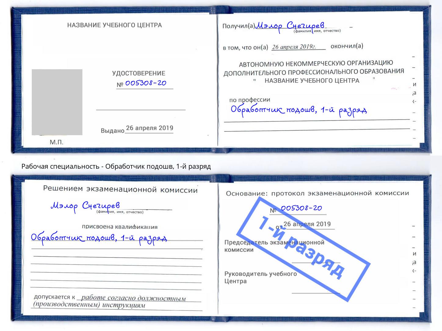 корочка 1-й разряд Обработчик подошв Заринск