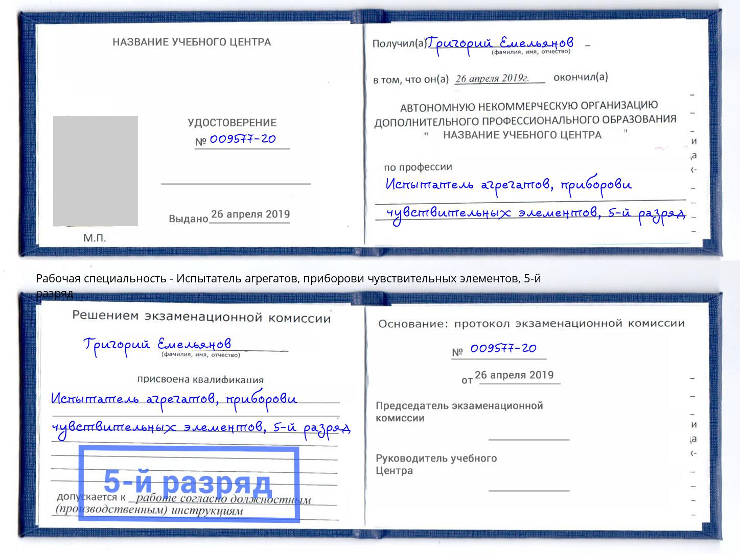корочка 5-й разряд Испытатель агрегатов, приборови чувствительных элементов Заринск