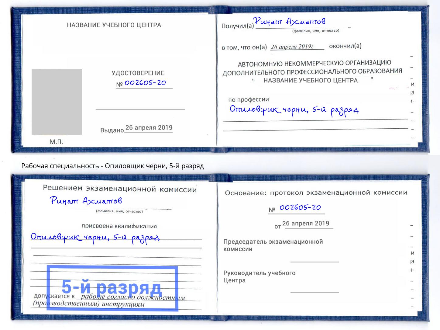 корочка 5-й разряд Опиловщик черни Заринск