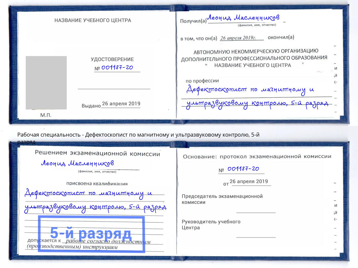 корочка 5-й разряд Дефектоскопист по магнитному и ультразвуковому контролю Заринск