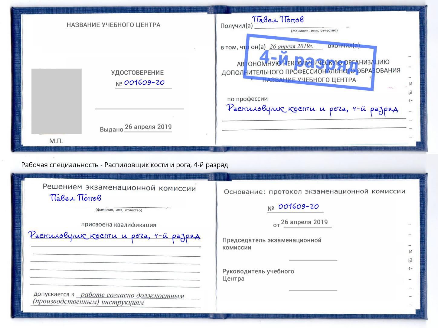 корочка 4-й разряд Распиловщик кости и рога Заринск