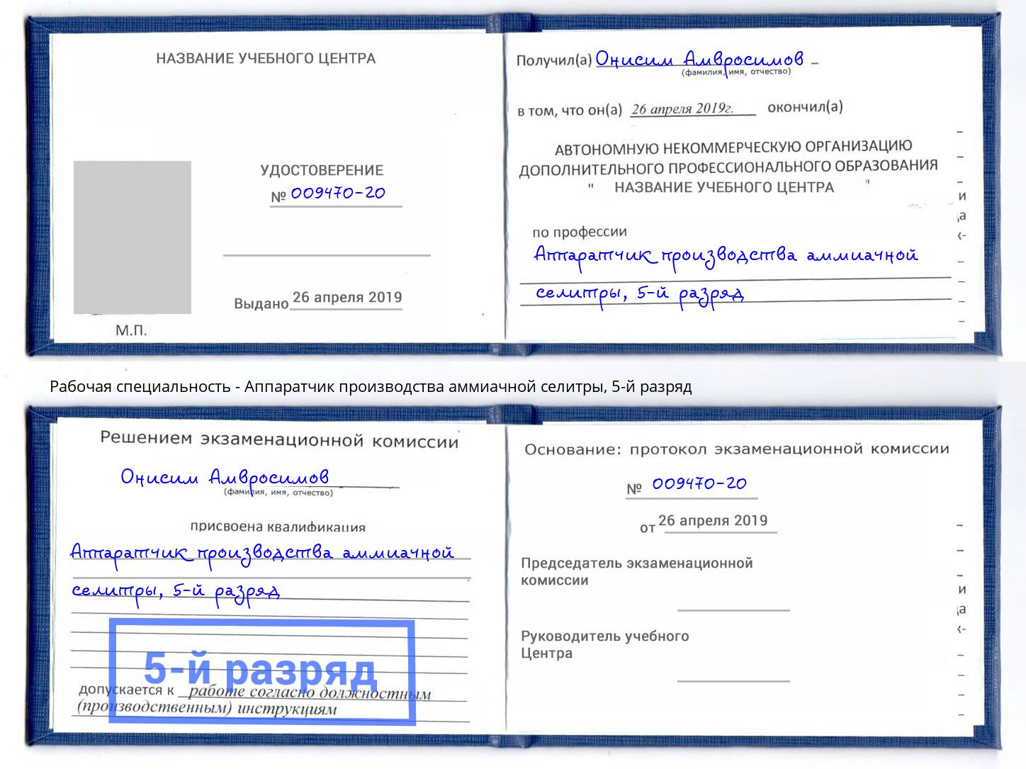 корочка 5-й разряд Аппаратчик производства аммиачной селитры Заринск