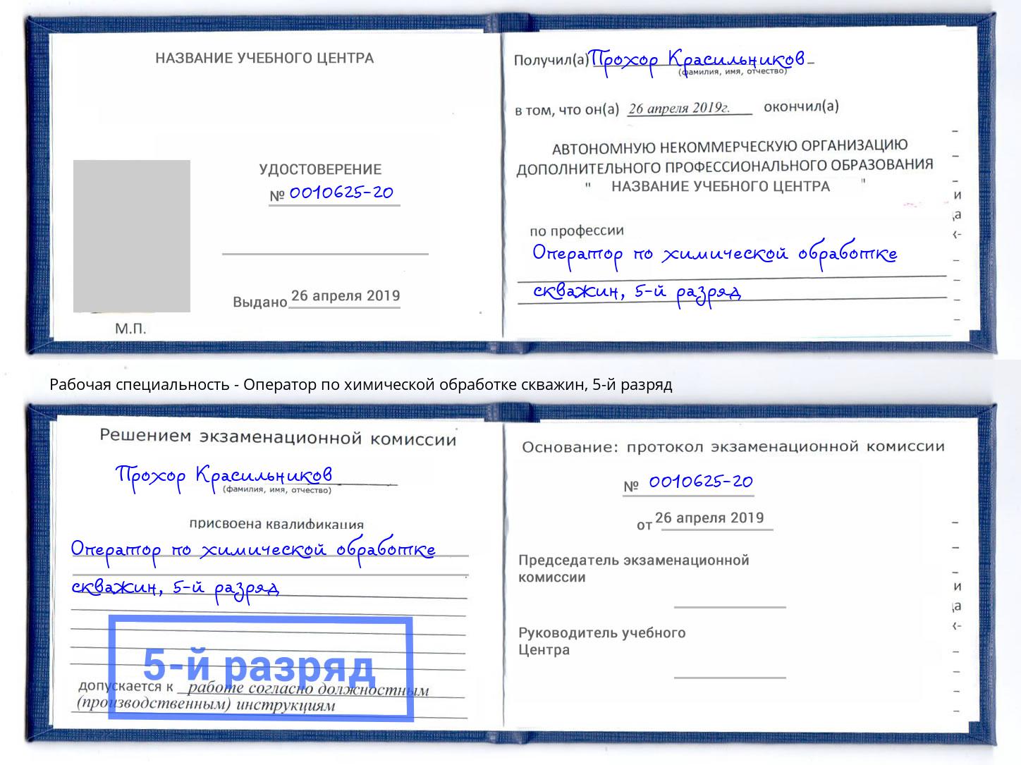 корочка 5-й разряд Оператор по химической обработке скважин Заринск