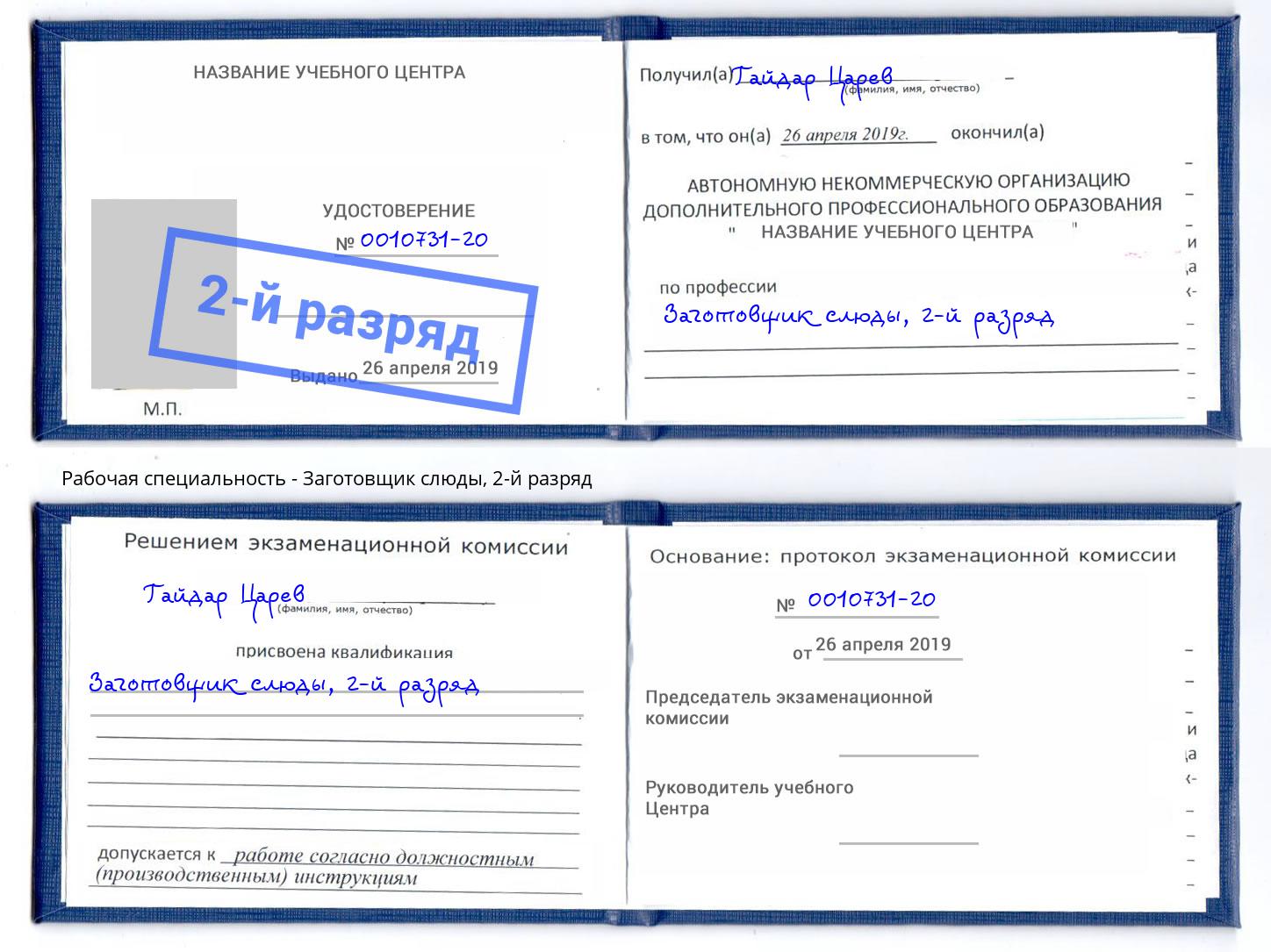 корочка 2-й разряд Заготовщик слюды Заринск