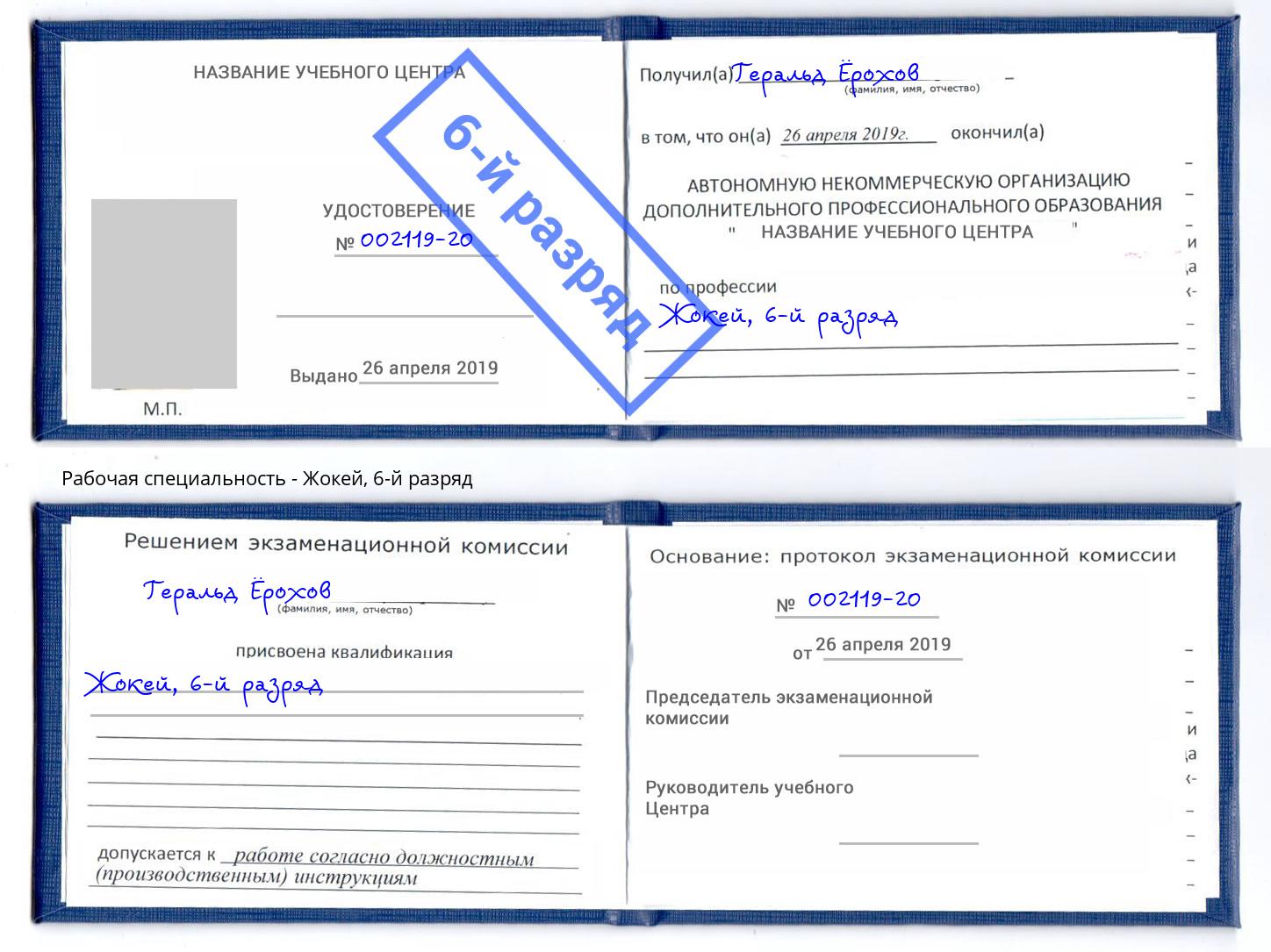 корочка 6-й разряд Жокей Заринск