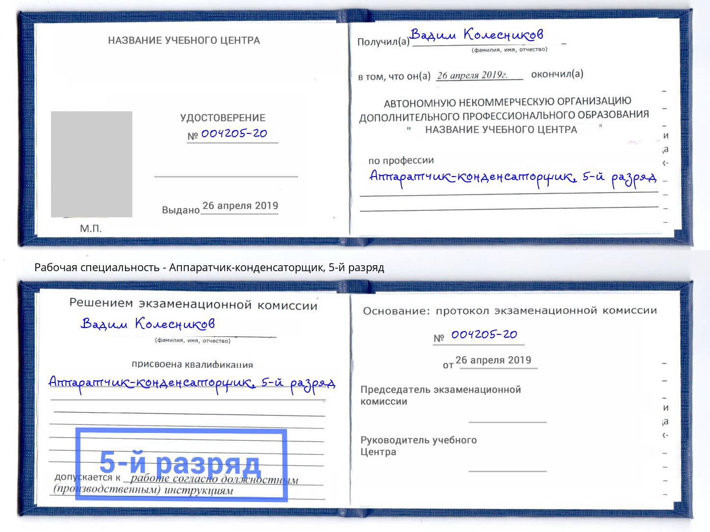 корочка 5-й разряд Аппаратчик-конденсаторщик Заринск