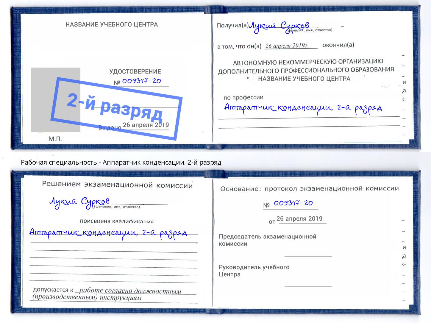 корочка 2-й разряд Аппаратчик конденсации Заринск